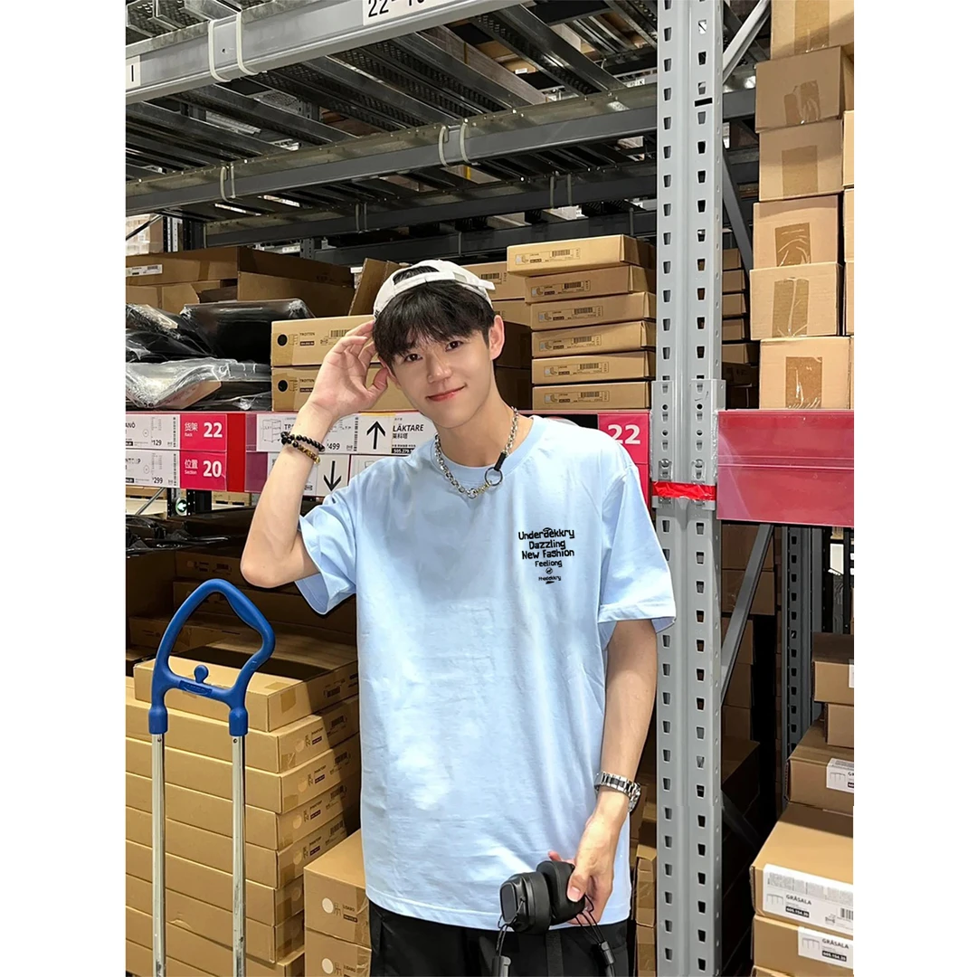 vibe简约字母印花短袖男春夏季潮牌t恤宽松休闲纯棉情侣圆领上衣