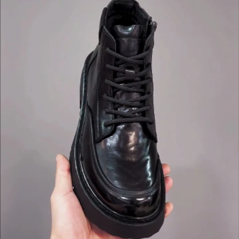 男鞋中帮马丁靴男款工装英伦风2025新款百搭加绒高帮皮鞋潮短靴子