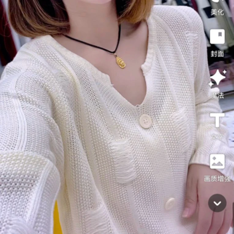 切口领针织套头衫