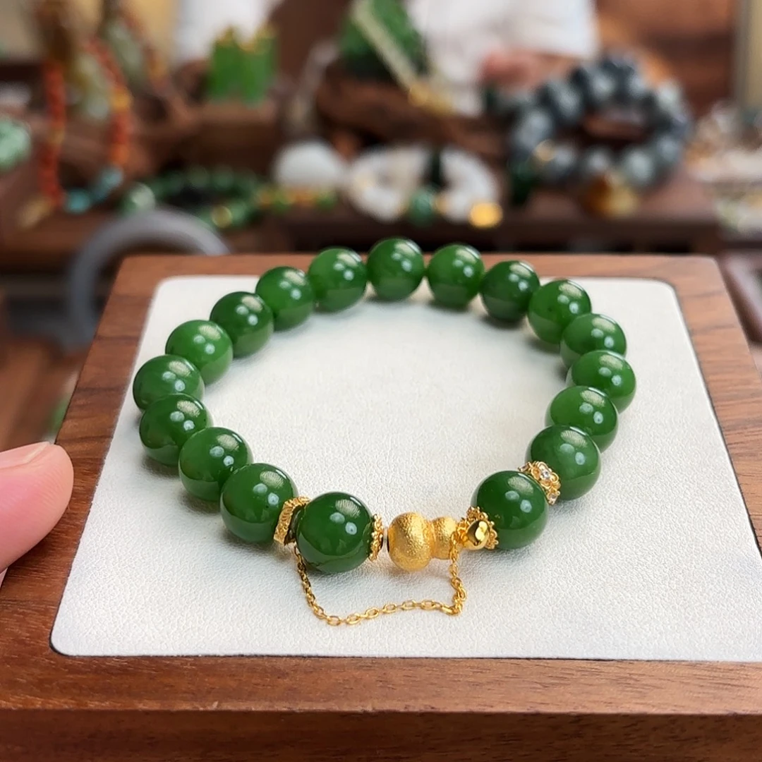 和田玉（碧玉）银S925镶嵌手链