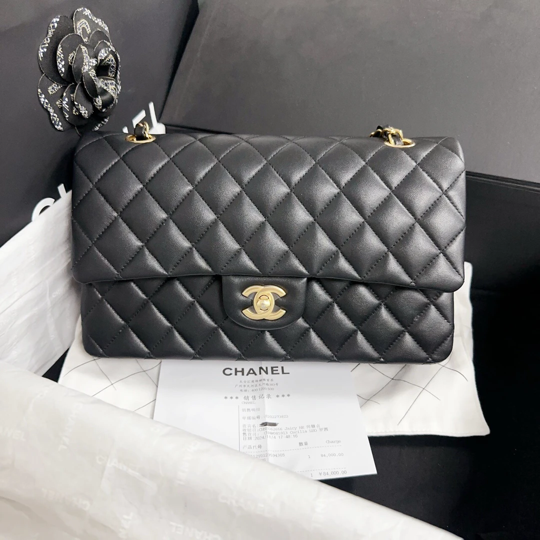 99新 Chanel/香奈儿 cf中号黑金羊皮 芯片款 N9N1