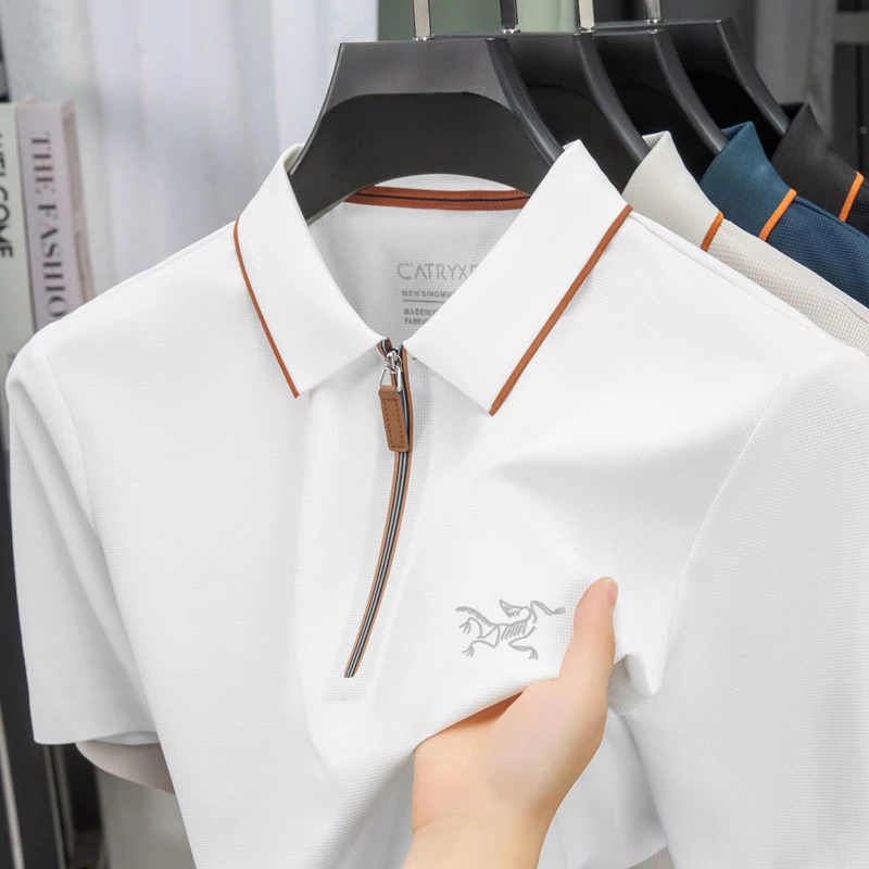奥莱折扣鸟家款短袖t恤男2025新款冰丝polo衫男夏装休闲拉链翻领