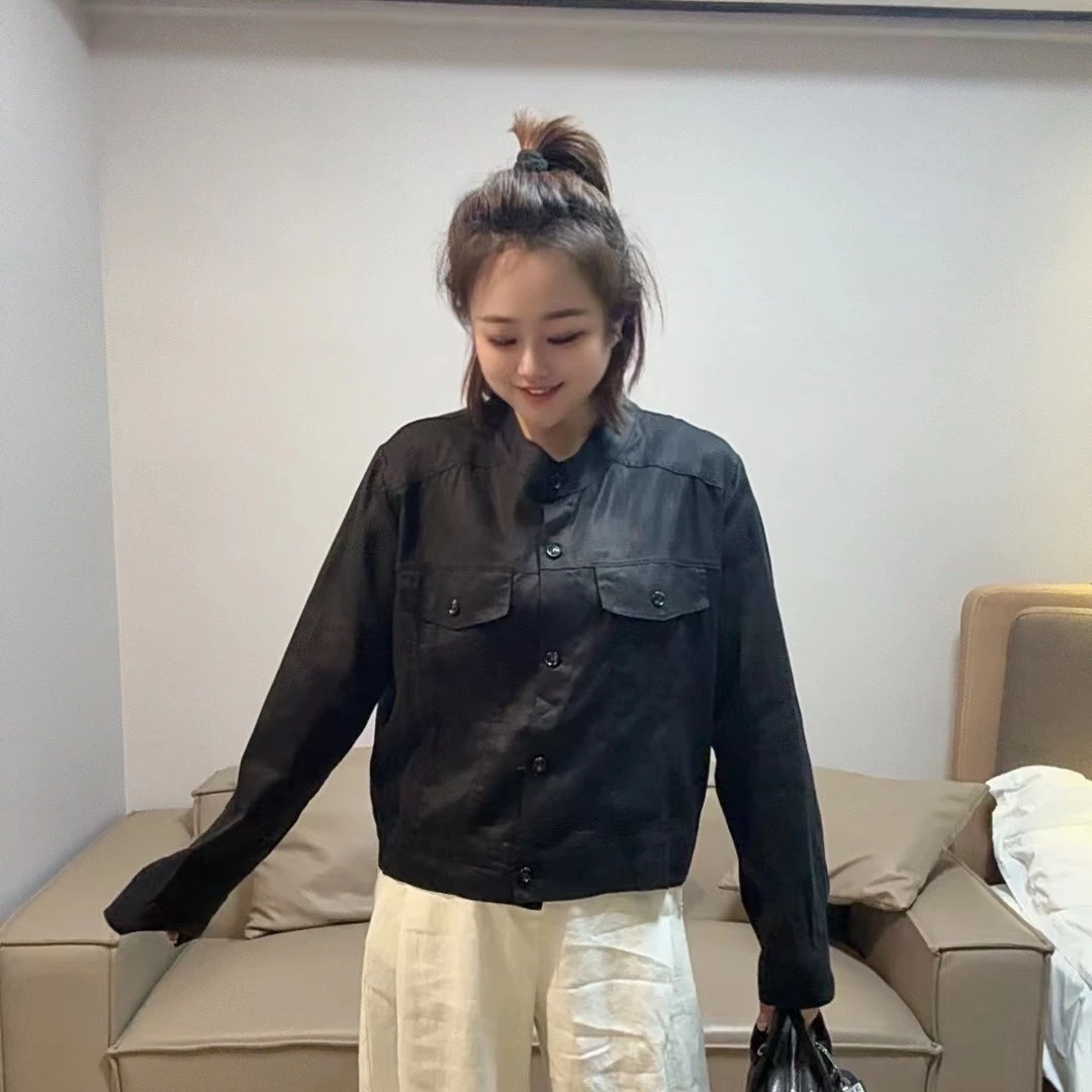 2025 圆领亚麻简约高级感麻料显瘦减龄外套9193