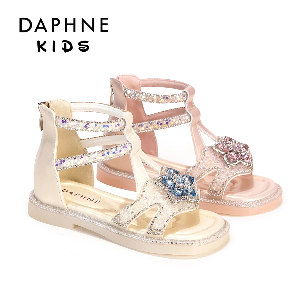 达芙妮凉鞋2025新款夏季爆款女童罗马鞋闪亮水晶鞋仙女孩鞋子夏款