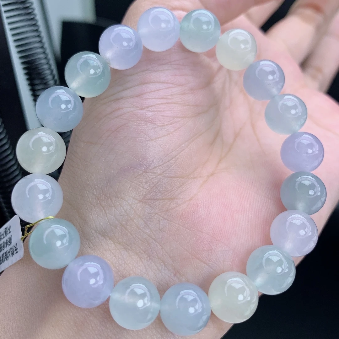 缅甸A货翡翠马卡龙冰多宝圆珠手链手串单圈5XY3T13卡10mm