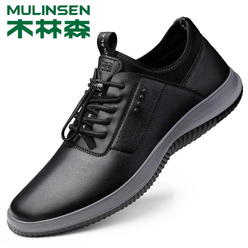 木林森正品2025时尚休闲鞋青年正品牛皮舒适皮鞋软底软面高级男鞋