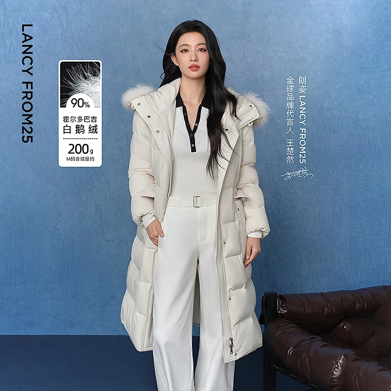 【王楚然同款】朗姿霍尔多巴吉鹅绒羽绒服羊绒毛领2025年冬季新款