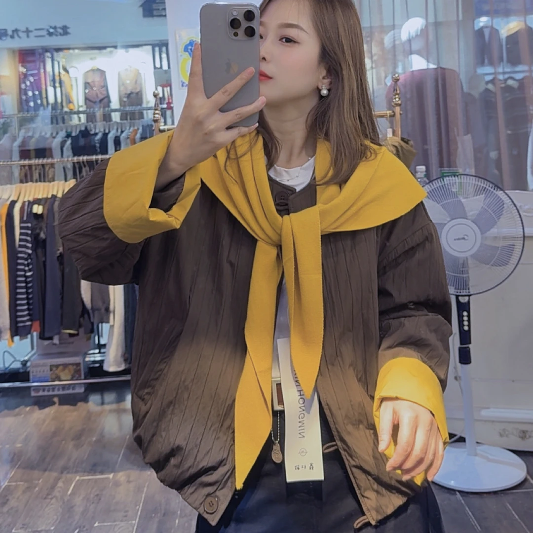 （NO退）宽松洋气高级撞色披肩短款外套