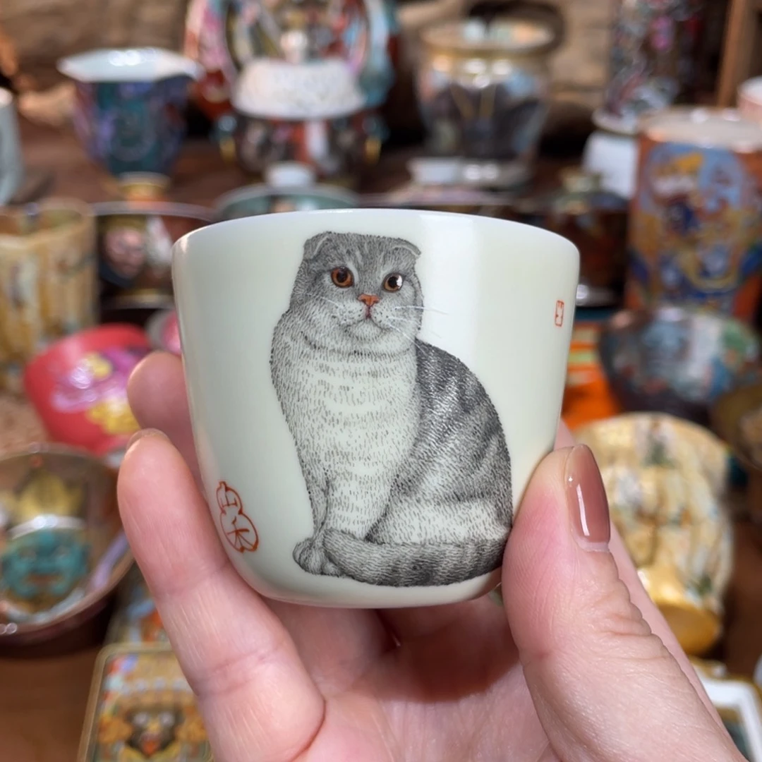 【闪购商品】折耳猫咪汝瓷杯 质感超强