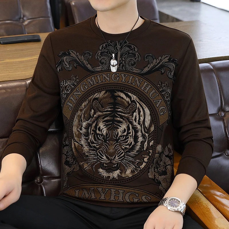 秋季新款长袖圆领卫衣男士休闲宽松体恤品质男装痞帅打底衫52039