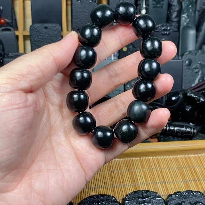 和田玉（青玉）未镶嵌手链卡16老型珠手链