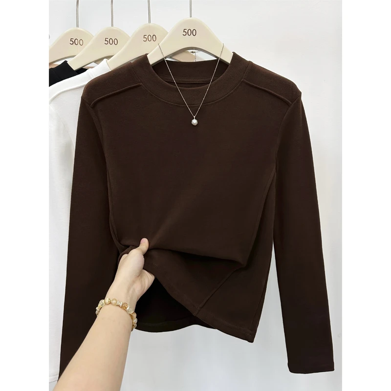 双面德绒半高领鱼骨线显瘦打底衫女秋冬季时尚内搭保暖长袖上衣服