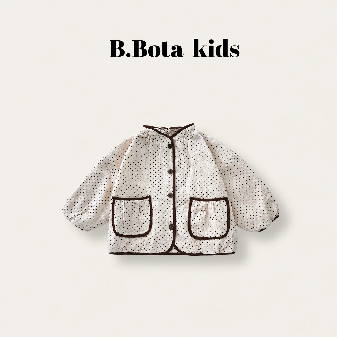 2025秋款儿童萌娃穿搭撞色包边满印波点外套-25032