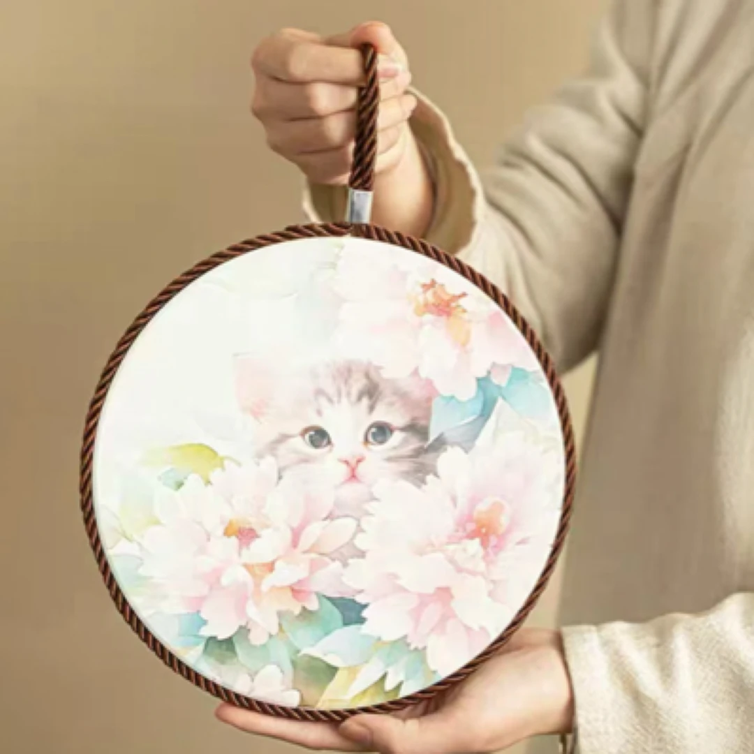 粉色牡丹狸花猫轻奢速吸水可悬挂家用茶盘赏盘挂件A12281