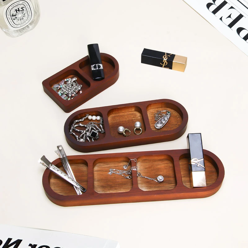 首饰盒/箱 ins风复古木质首饰盒家用客厅玄关装饰品桌面展示托盘