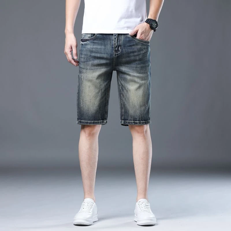 锡芝班拿潮牌蓝色牛仔短裤男夏季薄款青年休闲中裤五分裤子欧货