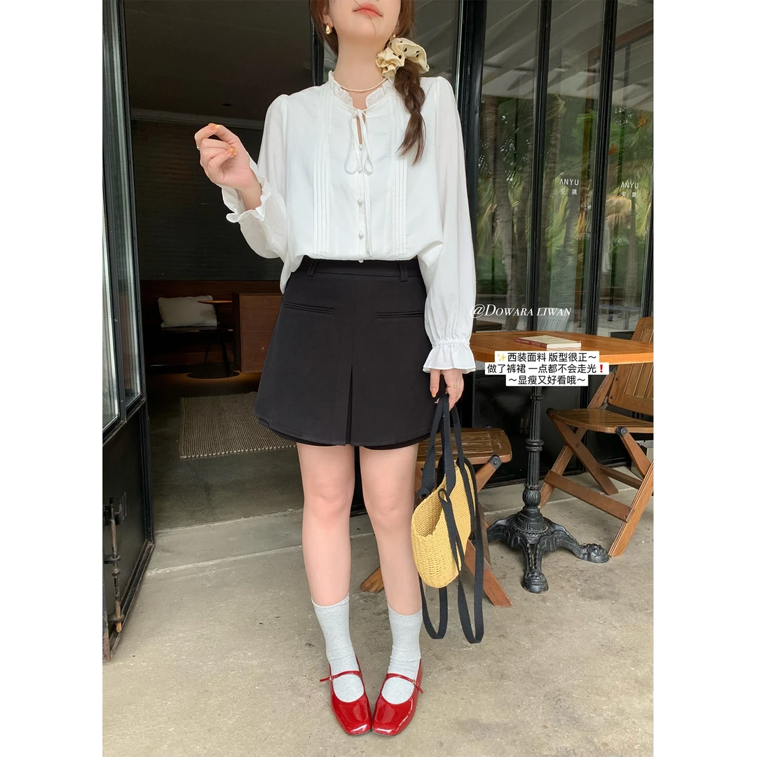 现货大婉酱微胖定制韩系高腰显瘦半身裙女春季遮肚a字短裤裙6698D