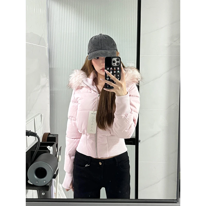 美式复古辣妹毛领连帽棉服外套女秋冬季新款宽松加厚保暖夹棉棉袄
