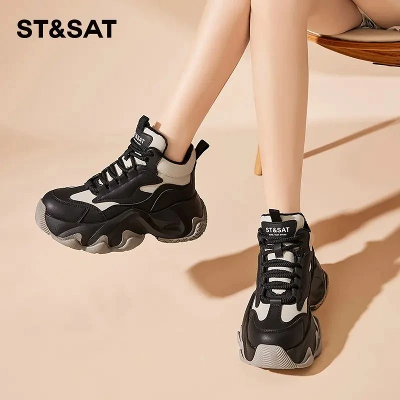 星期六增高拼色高帮鞋女老爹鞋冬季运动厚底增女鞋加绒爆款大棉鞋