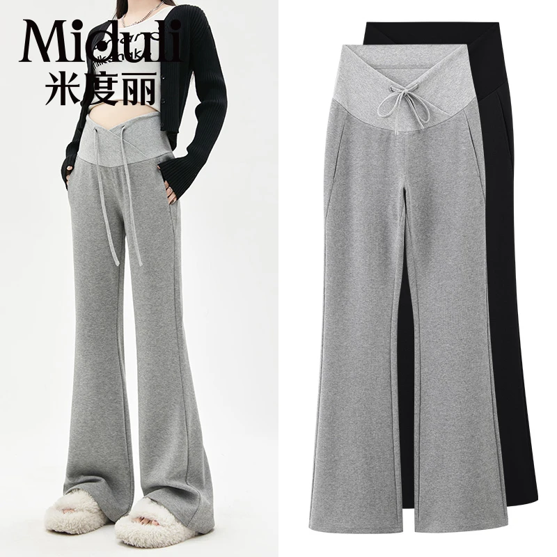 米度丽孕妇裤子春秋款外穿喇叭裤秋冬加绒阔腿裤休闲直筒裤 50852