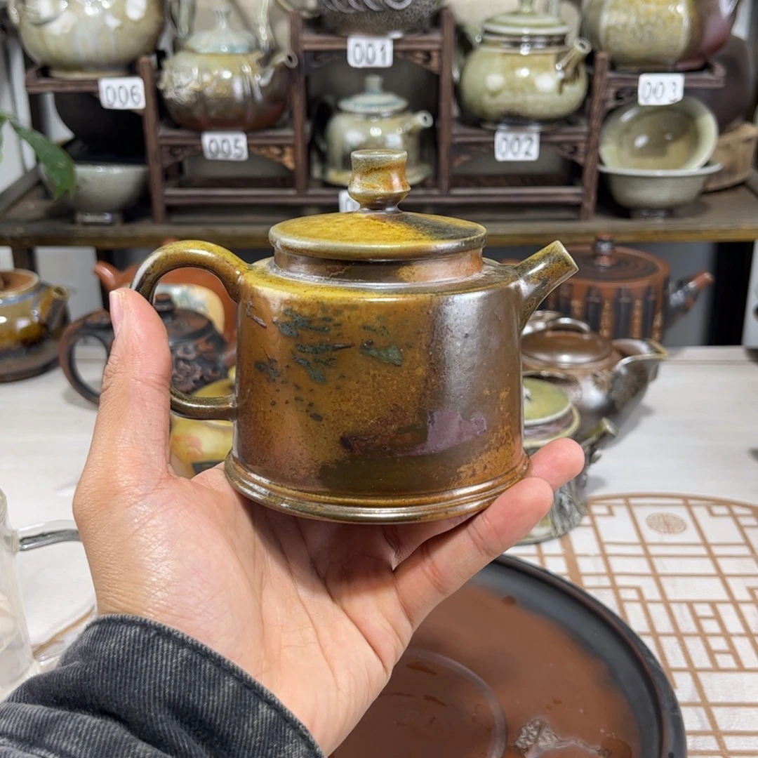 220cc白泥彩填柴烧德钟壶，古法传承裸坯柴烧