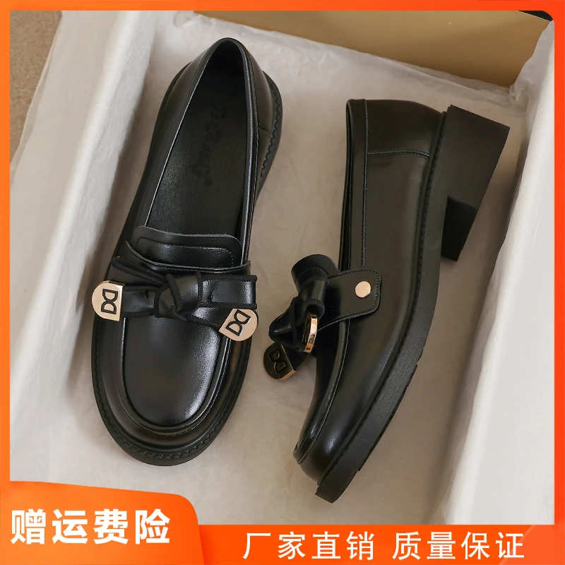真皮小皮鞋女2025新款春秋英伦风黑色大码41豆豆百搭42平底乐福鞋
