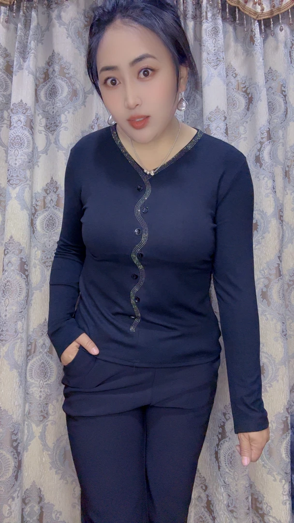 修身型弹力常规T恤春秋衣纯色女装打底V领