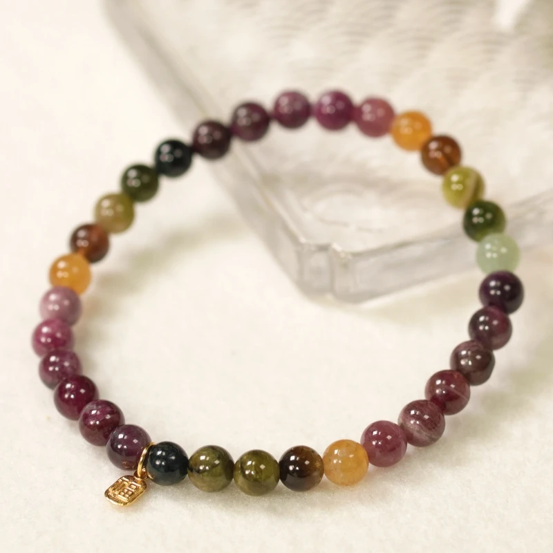 高品质天然老矿碧玺单圈手串5mm+（一物一证）多样性发一条