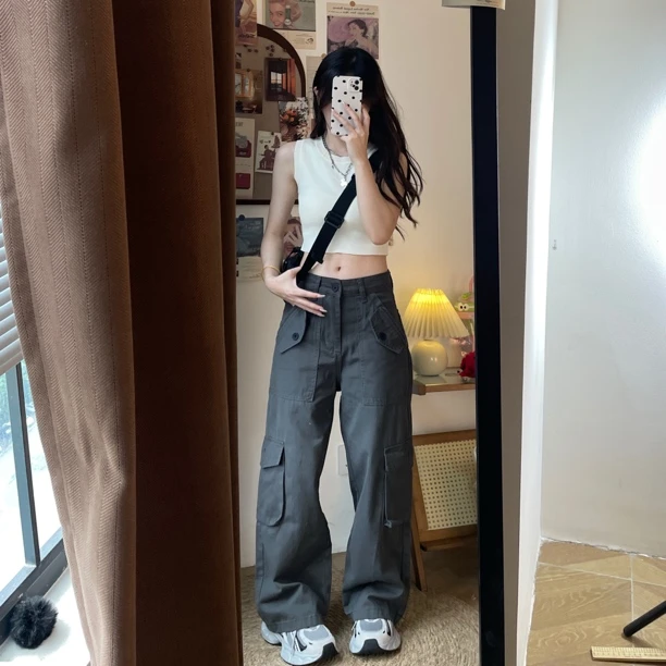 灰黑//小个子定制工装裤黑灰百搭运动户外150女生显高直筒裤