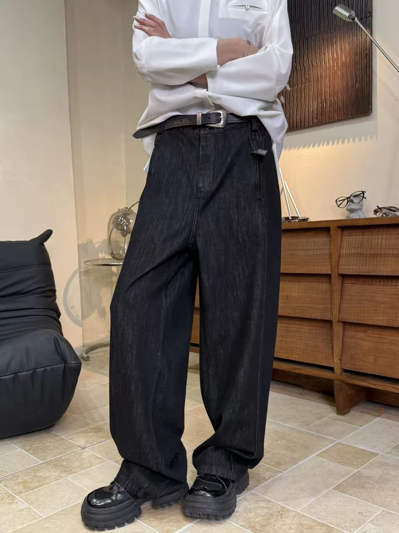 【时晏】原创打板设计阔腿牛仔裤防褪色宽松百搭个性美式束脚裤