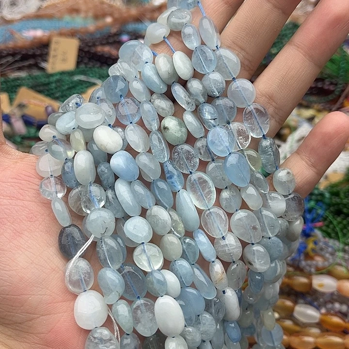 玛瑙/玉髓未镶嵌珠宝半成品一条海蓝宝随型片珠