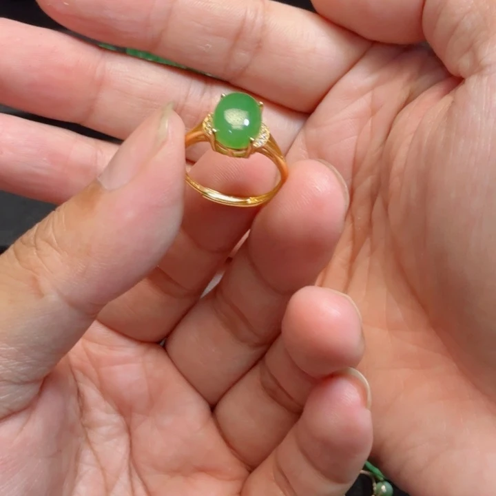 和田玉（碧玉）银S925镀金镶嵌戒指