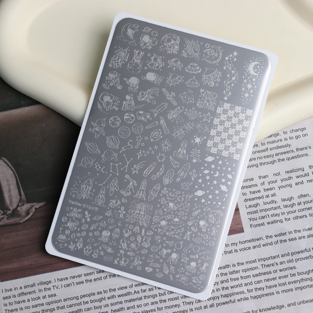 新款磨砂钢板天马行空图案精细唯美模具印花油转印工具美甲