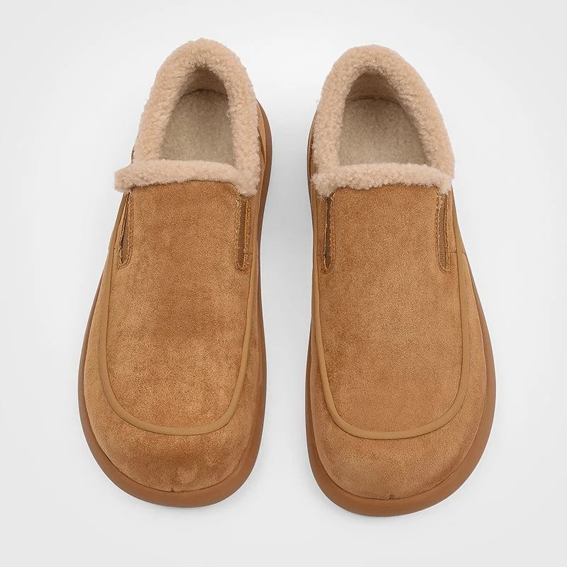 通勤休闲男鞋懒人套脚雪地靴男潮款平底冬季加绒保暖棉鞋乐福鞋