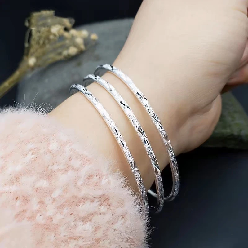 足银手镯 足银手镯 30号 三圈满天星闭口实心足银手镯