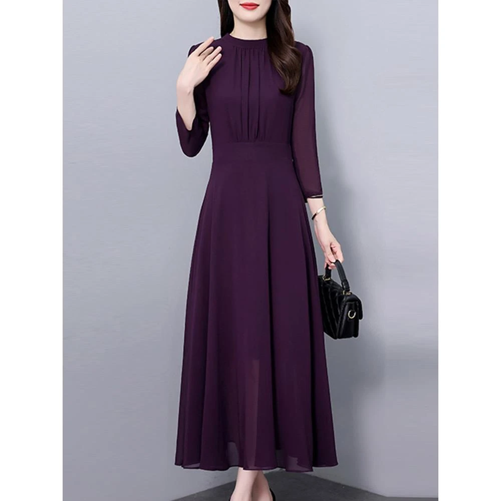 气质高端雪纺连衣裙长袖高档春秋款2025年新款修身显瘦高级感长裙