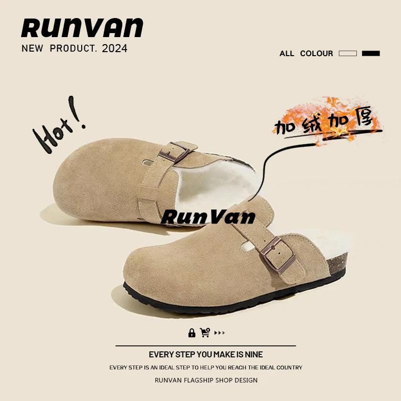 冬季大码45勃肯鞋男款棉拖鞋包头半拖鞋居家博肯洞洞外穿加绒加厚