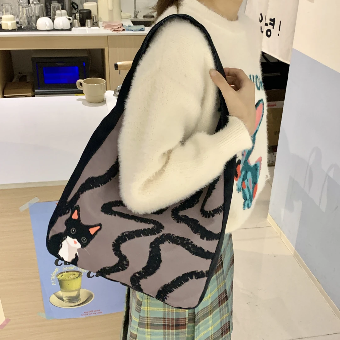 欧美风斜挎帆布包手提单肩女大学生书包文艺文艺风女款斜挎托特包