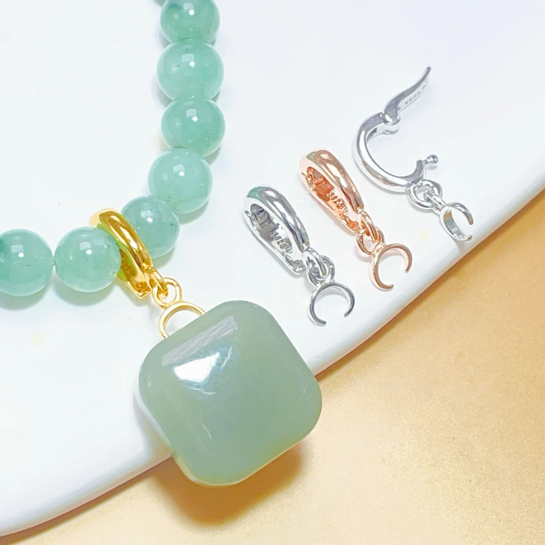 925银银制品 925银开口左右孔吊坠扣头牛鼻孔横穿孔diy配件项链扣