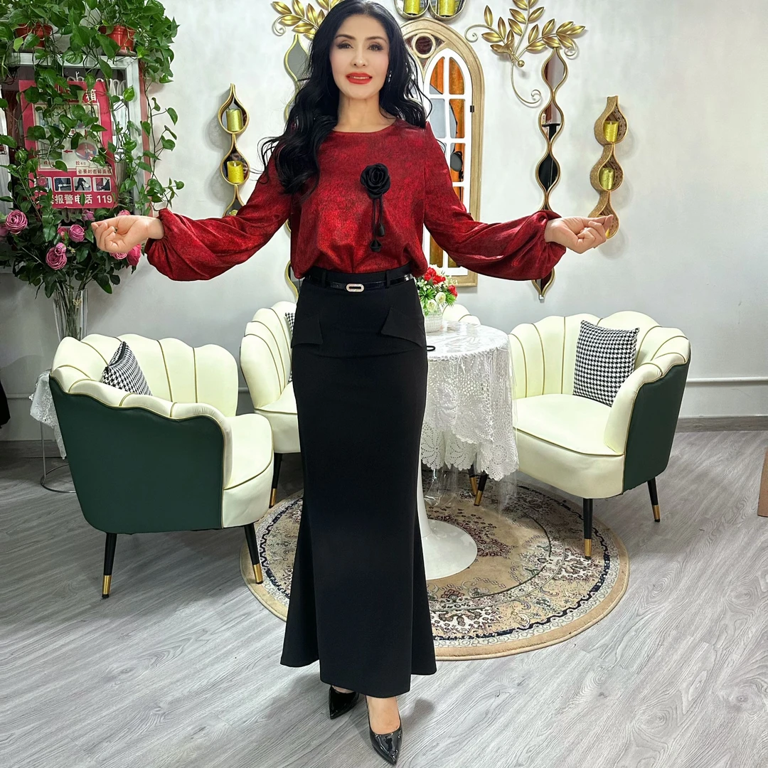 法式复古新款气质圆领玫瑰手工胸针套装时尚长袖显瘦