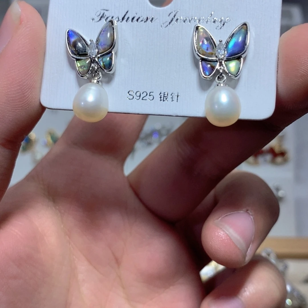 银S925镶嵌淡水珍珠耳饰