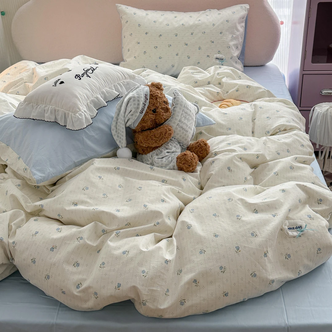 适禾家小苍兰全棉四件套四季通用学生宿舍三件套柔软清新少女