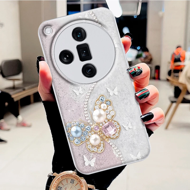 适用OPPOFindX7Ultra手机壳高级感钻石蝴蝶水凝壳新款防摔保护套