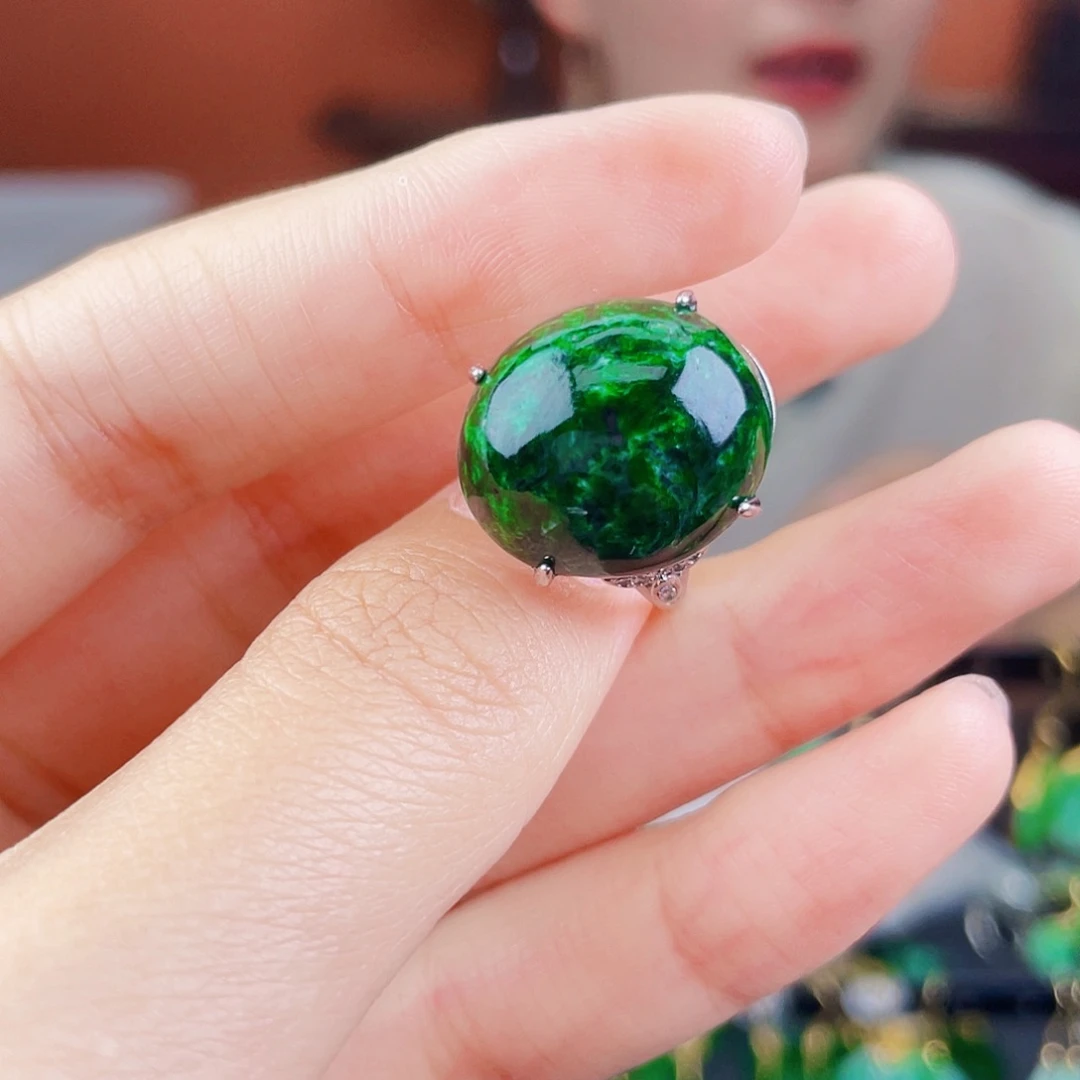 翡翠戒指银S925镶嵌饰品
