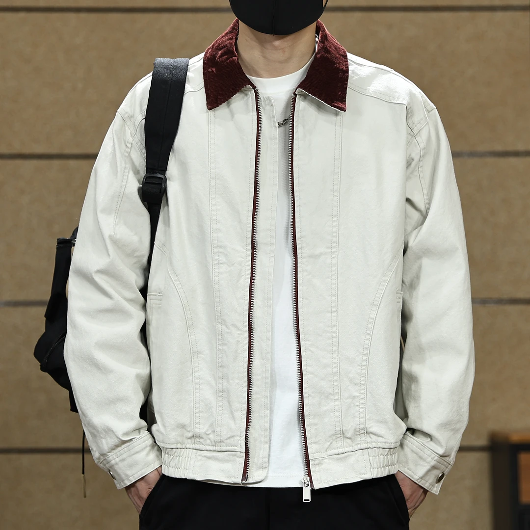 美式高端拼色翻领工装夹克男士2026新款春秋季外套宽松简约休闲潮