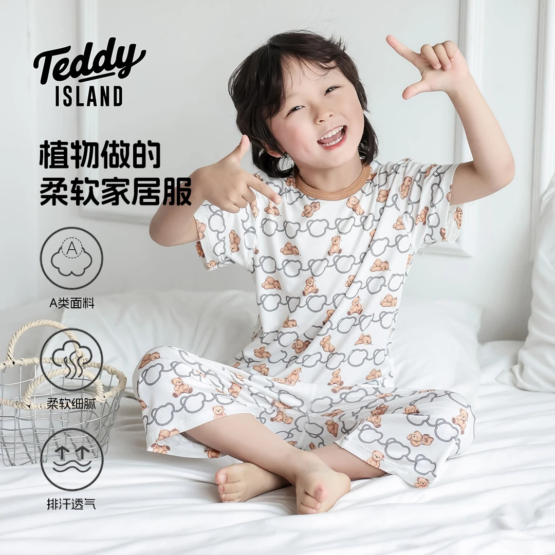 TEDDY ISLAND泰迪爱兰儿童夏季短袖七分裤满印套装