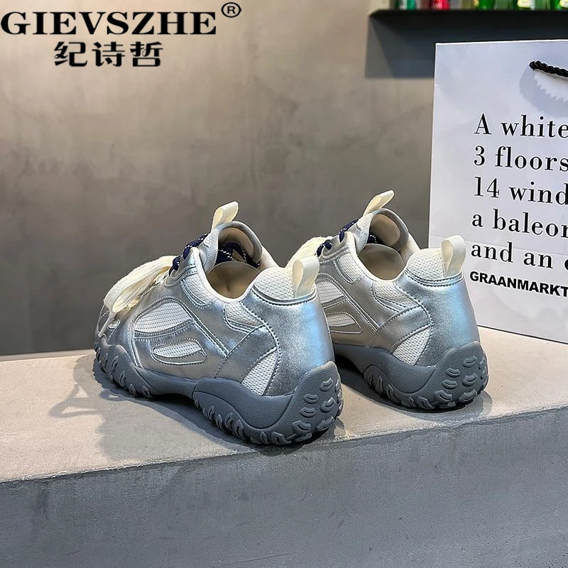 纪诗哲复古银色德训阿甘鞋女夏季新款时尚秋季女士厚底德训阿甘鞋