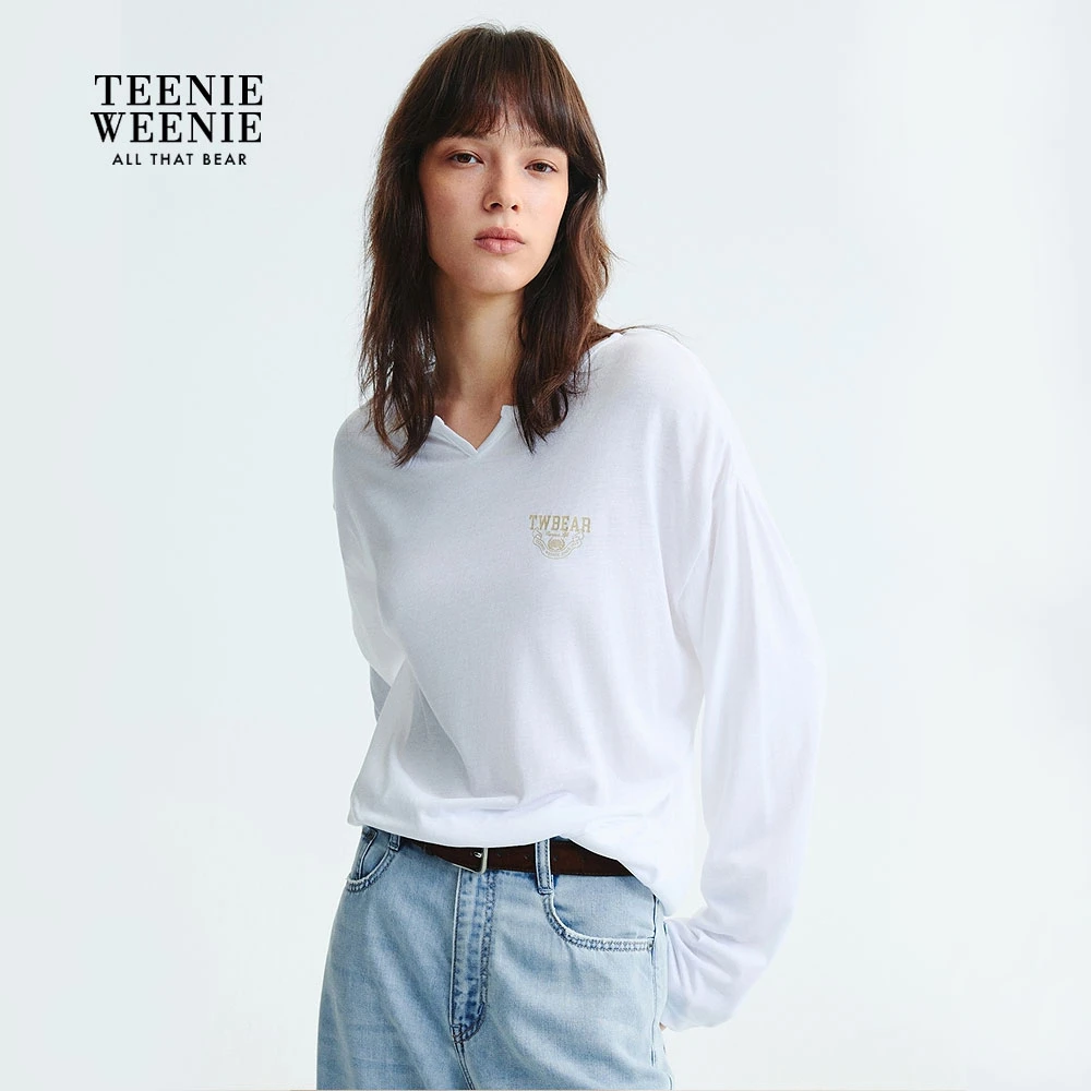 TeenieWeenie小熊女装T恤25秋新款oversize长袖上衣女TTLA253801P