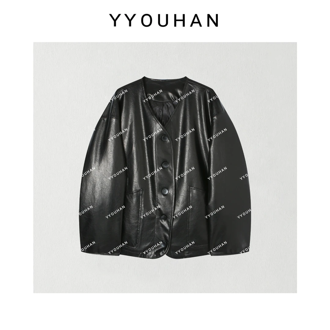 月月不吃鱼2025春款小众设计年货限定裂纹皮皮衣羽绒服 2501C53