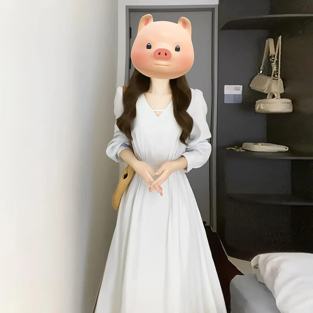 简单大方高级感秋季穿搭2025新款法式V领长袖收腰连衣裙子女6612